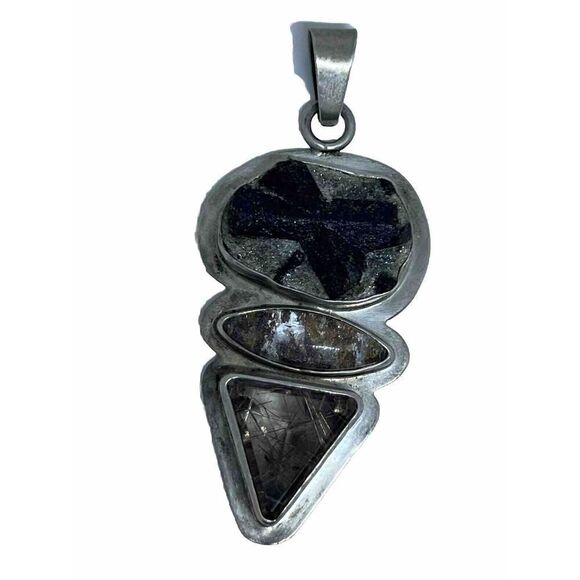 Staurolite Matrix Purple Garden Quartz Rutilated Quartz Silver Pendant with Bale - Picture 1 of 12